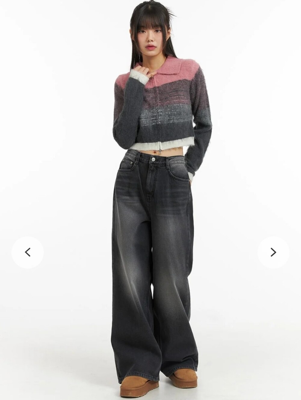 Lewkin Denim Mid-Waist Pocket Wide Leg Jeans in Black